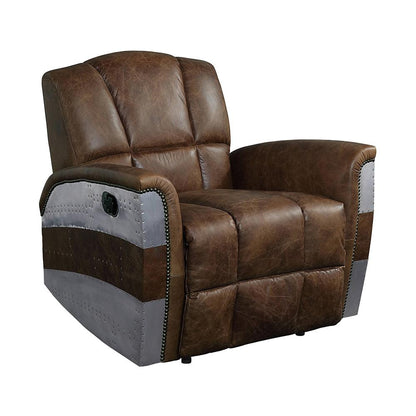 ACME Furniture - Brancaster Power Motion Recliner - Retro Brown Top Grain Leather & Aluminum - 59718 veiw 1
