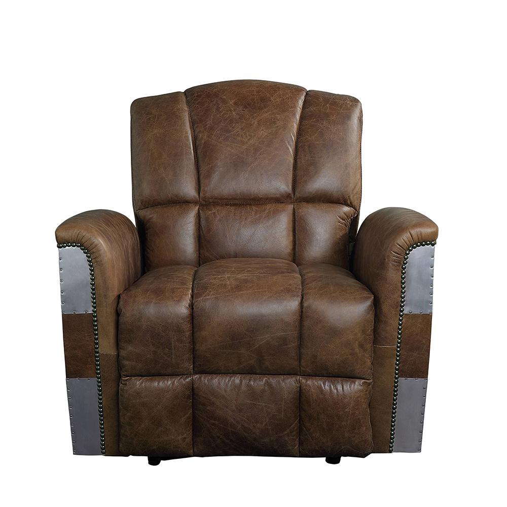 ACME Furniture - Brancaster Power Motion Recliner - Retro Brown Top Grain Leather & Aluminum - 59718 veiw 2