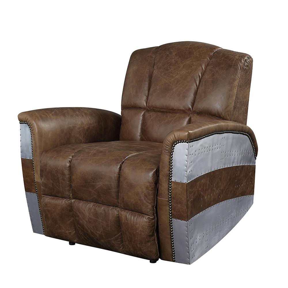 ACME Furniture - Brancaster Power Motion Recliner - Retro Brown Top Grain Leather & Aluminum - 59718 veiw 7