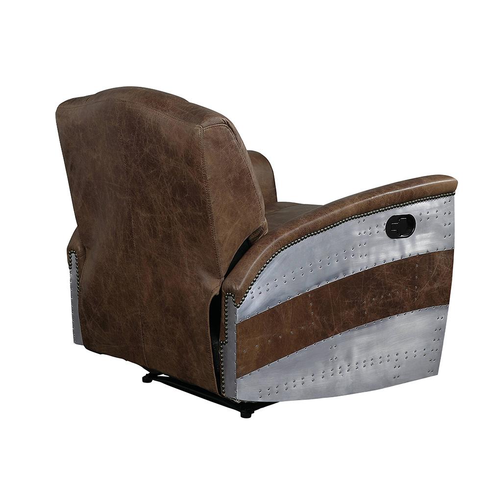 ACME Furniture - Brancaster Power Motion Recliner - Retro Brown Top Grain Leather & Aluminum - 59718 veiw 8