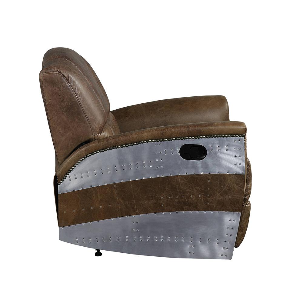 ACME Furniture - Brancaster Power Motion Recliner - Retro Brown Top Grain Leather & Aluminum - 59718 veiw 9