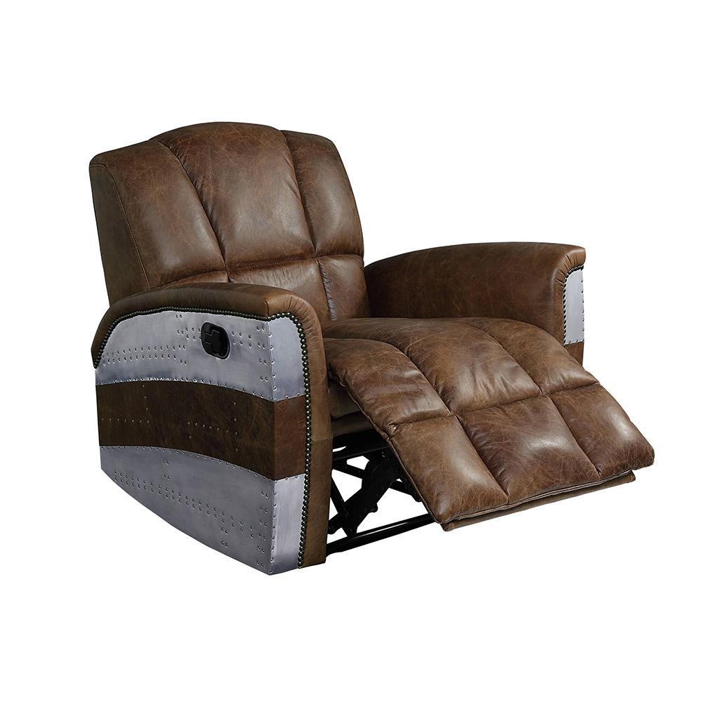ACME Furniture - Brancaster Power Motion Recliner - Retro Brown Top Grain Leather & Aluminum - 59718 veiw 10