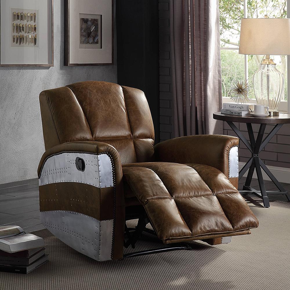 ACME Furniture - Brancaster Power Motion Recliner - Retro Brown Top Grain Leather & Aluminum - 59718 veiw 11