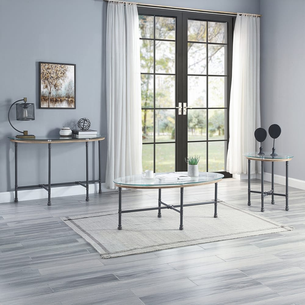 ACME Furniture - Brantley Sofa Table - Clear Glass & Sandy Gray - LV00437 view 4