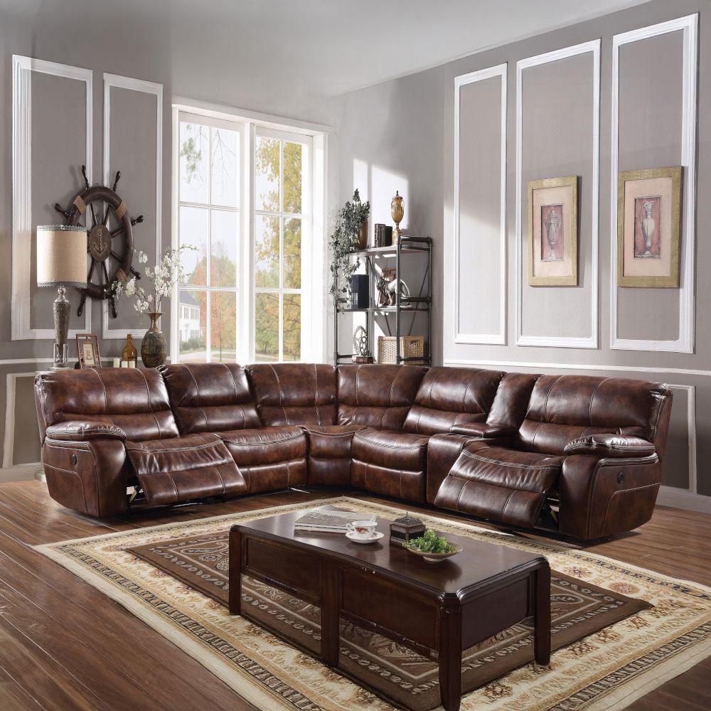 ACME Furniture - Brax Power Motion Sectional Sofa - Two Tone Brown Synthetic Leather - LV52070 veiw 1