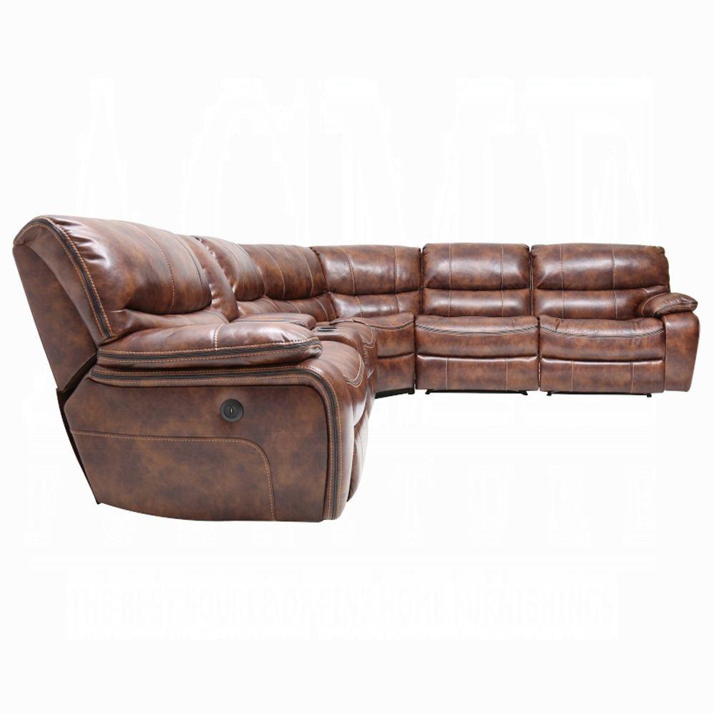 ACME Furniture - Brax Power Motion Sectional Sofa - Two Tone Brown Synthetic Leather - LV52070 veiw 3