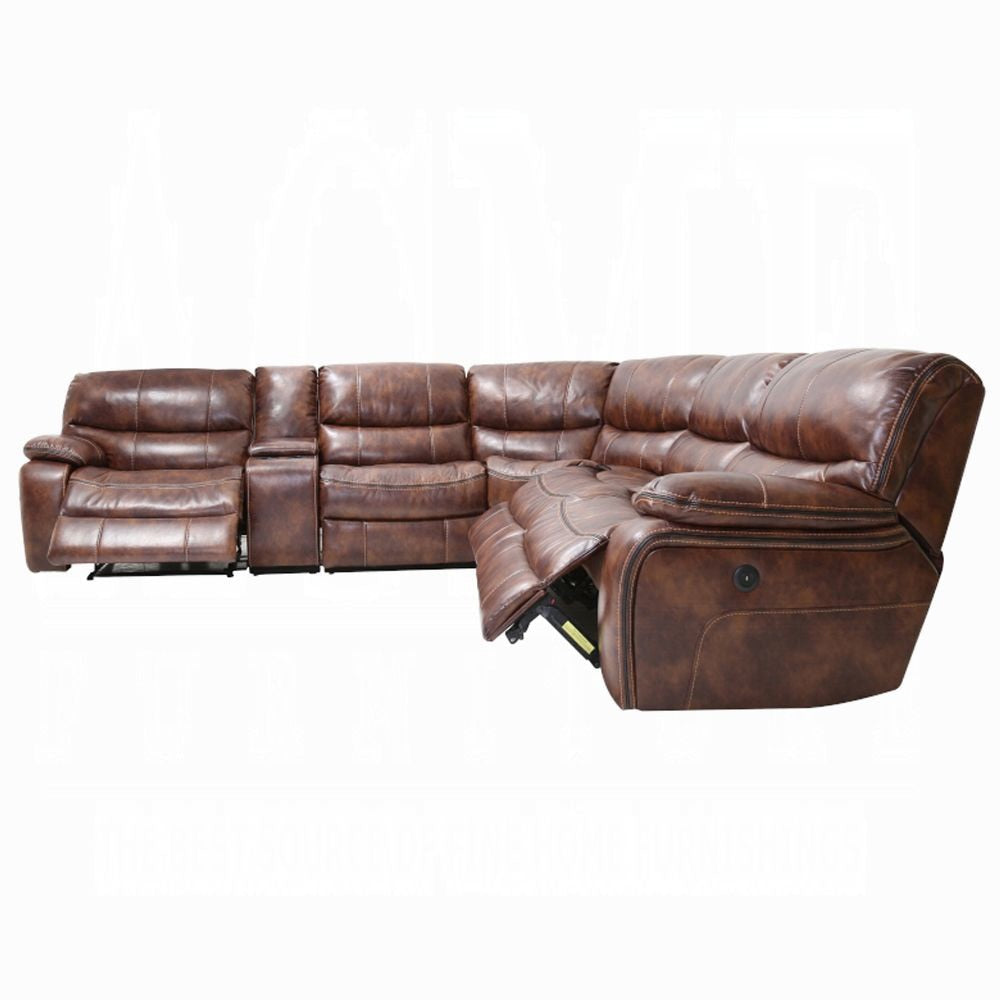 ACME Furniture - Brax Power Motion Sectional Sofa - Two Tone Brown Synthetic Leather - LV52070 veiw 4