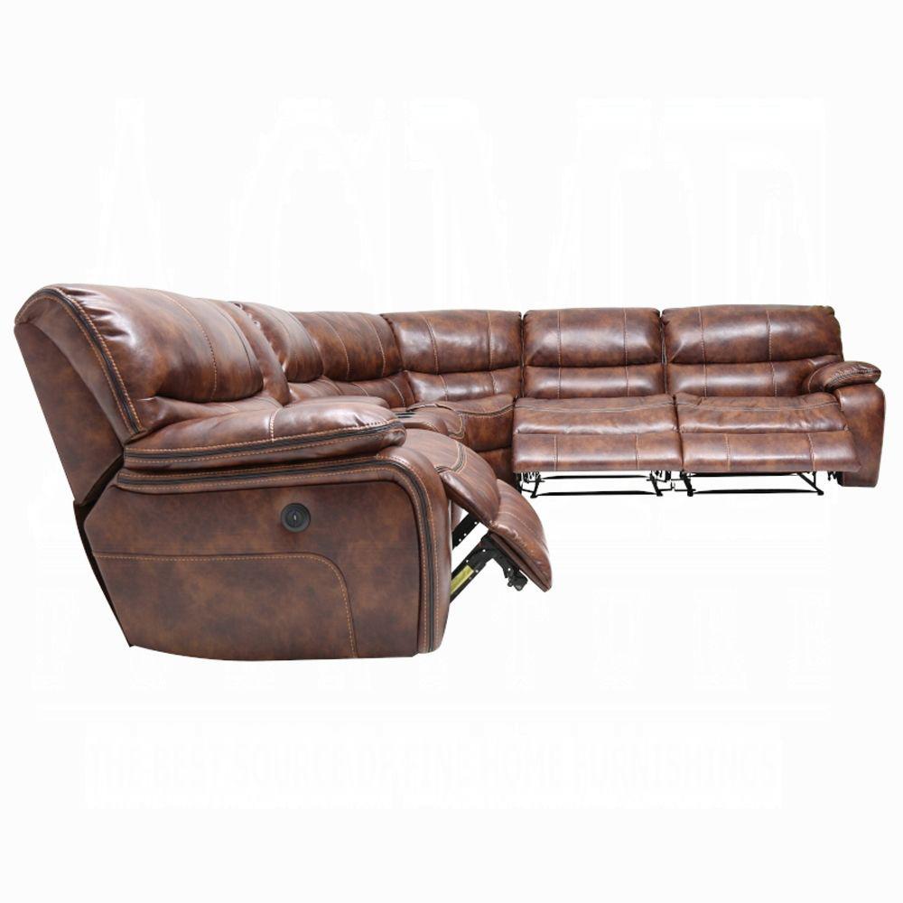 ACME Furniture - Brax Power Motion Sectional Sofa - Two Tone Brown Synthetic Leather - LV52070 veiw 5