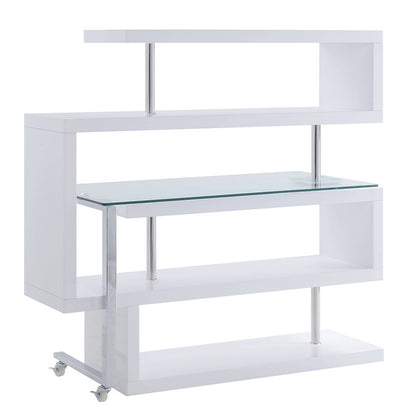 ACME Furniture - Buck II Writing Desk w/Bookshelf - Clear Glass, Chrome & White High Gloss Finish - 93179 veiw 4