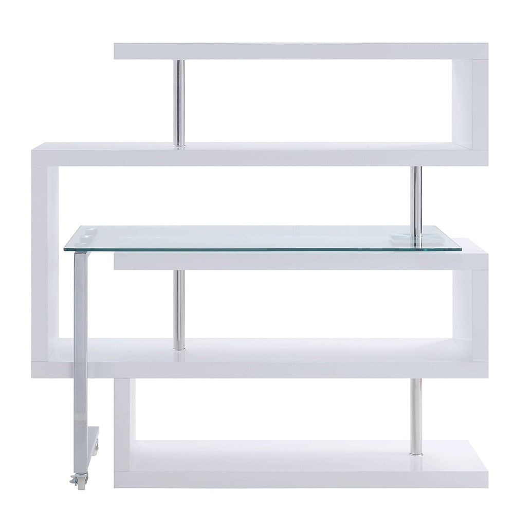 ACME Furniture - Buck II Writing Desk w/Bookshelf - Clear Glass, Chrome & White High Gloss Finish - 93179 veiw 5