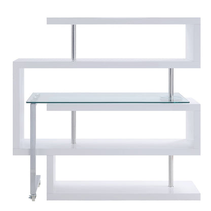 ACME Furniture - Buck II Writing Desk w/Bookshelf - Clear Glass, Chrome & White High Gloss Finish - 93179 veiw 5
