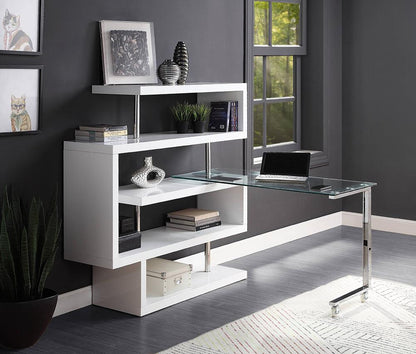 ACME Furniture - Buck II Writing Desk w/Bookshelf - Clear Glass, Chrome & White High Gloss Finish - 93179 veiw 6