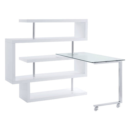 ACME Furniture - Buck II Writing Desk w/Bookshelf - Clear Glass, Chrome & White High Gloss Finish - 93179 veiw 9