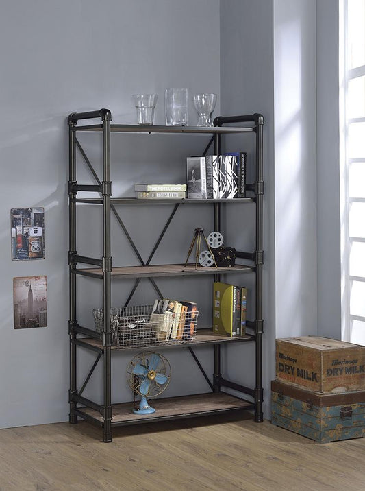 ACME Furniture - Caitlin Bookshelf - Rustic Oak & Black - 92220 veiw 1