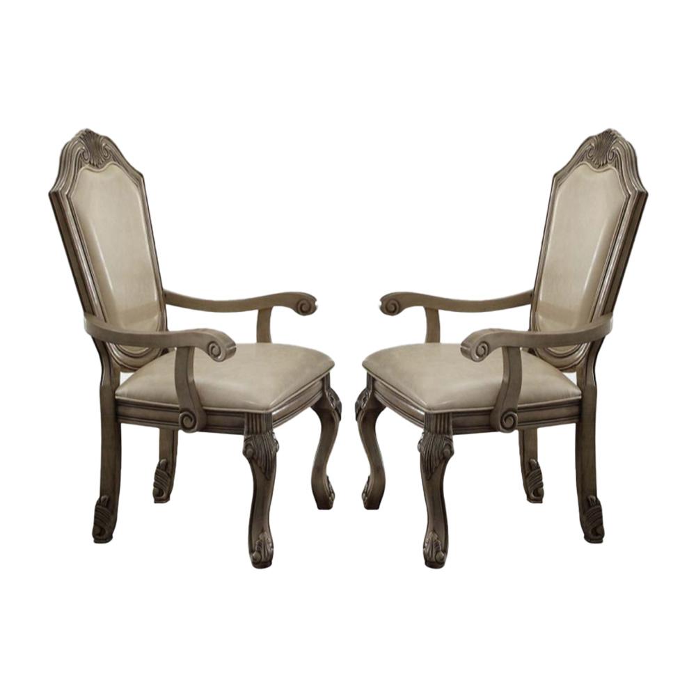 ACME Furniture - Chateau de Ville Arm Chair (Set of 2) - Synthetic Leather & Antique White - 64068A veiw 1