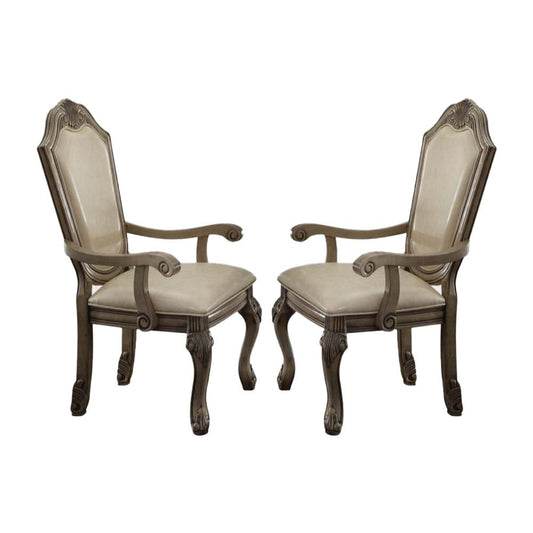 ACME Furniture - Chateau de Ville Arm Chair (Set of 2) - Synthetic Leather & Antique White - 64068A veiw 1