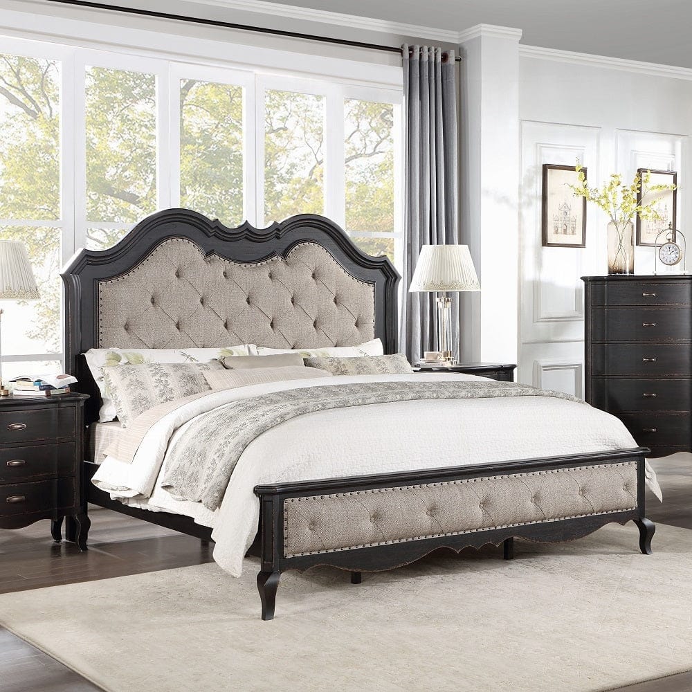 ACME Furniture - Chelmsford Eastern King Bed - Beige Fabric & Antique Black Finish - BD02295EK view 4