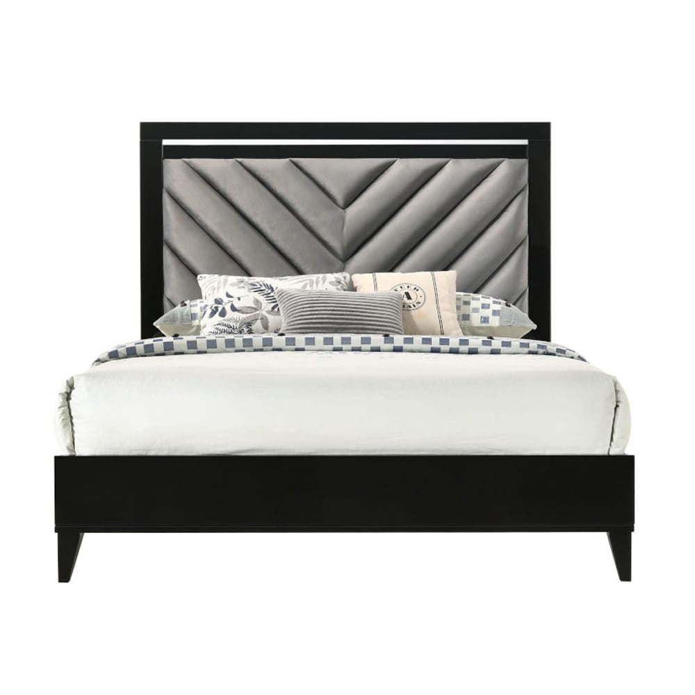 ACME Furniture - Chelsie - Queen Bed - Gray Fabric & Black  - 27410Q view 2