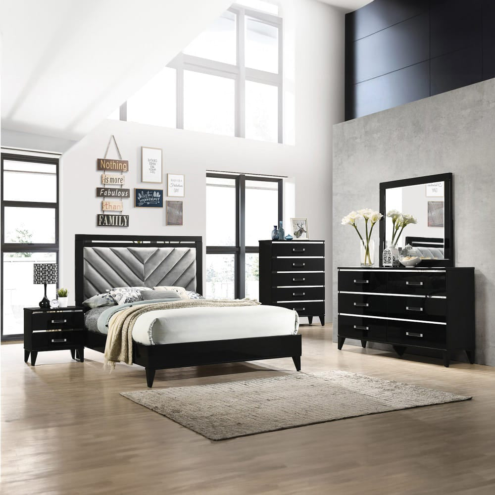 ACME Furniture - Chelsie - Queen Bed - Gray Fabric & Black  - 27410Q view 4