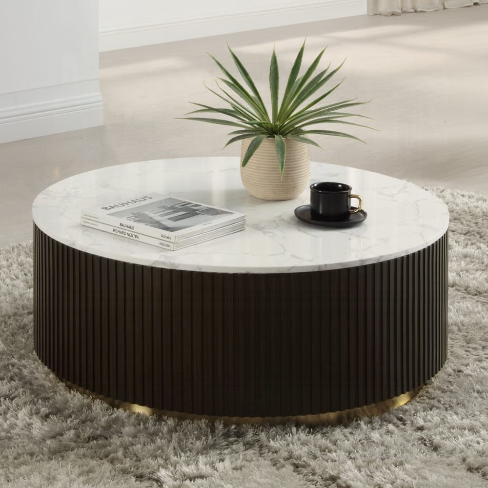 ACME Furniture - Clayten Coffee Table - White Natural Marble Top & Espreeso Finish - LV03945 view 3
