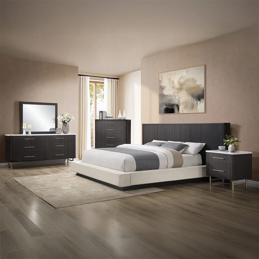 ACME Furniture - Clayten - Eastern King Bed - Beige Linen & Espresso  - BD04241EK view 7
