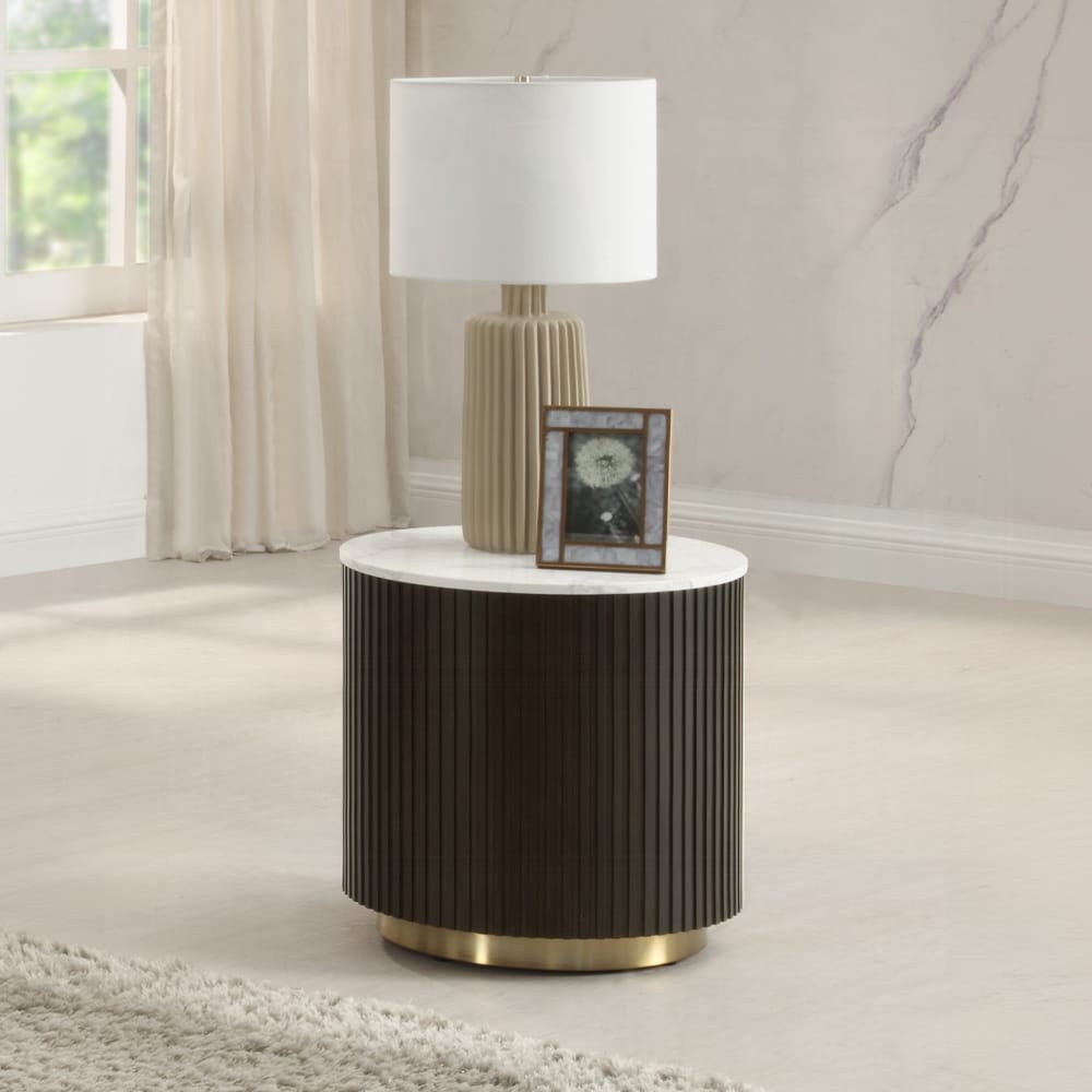 ACME Furniture - Clayten End Table - White Natural Marble Top & Espreeso Finish - LV03946 view 3