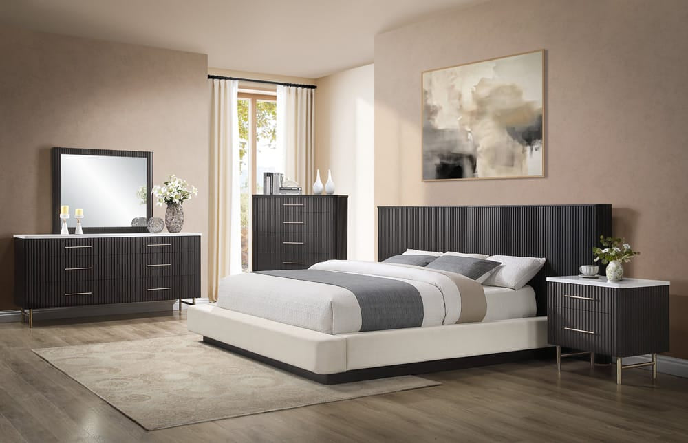ACME Furniture - Clayten - Queen Bed - Beige Linen & Espresso  - BD04242Q view 6