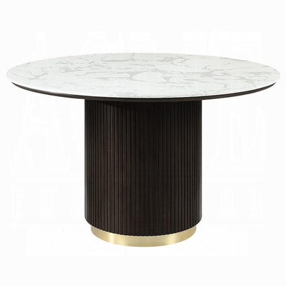 ACME Furniture - Clayten Round Dining Table w/Marble - White Natural Marble Top & Espreeso Finish - DN03950 view 1