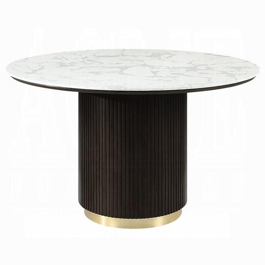 ACME Furniture - Clayten Round Dining Table w/Marble - White Natural Marble Top & Espreeso Finish - DN03950 view 1