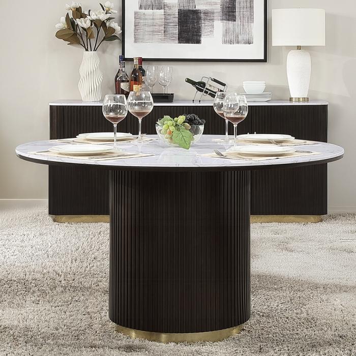 ACME Furniture - Clayten Round Dining Table w/Marble - White Natural Marble Top & Espreeso Finish - DN03950 view 3