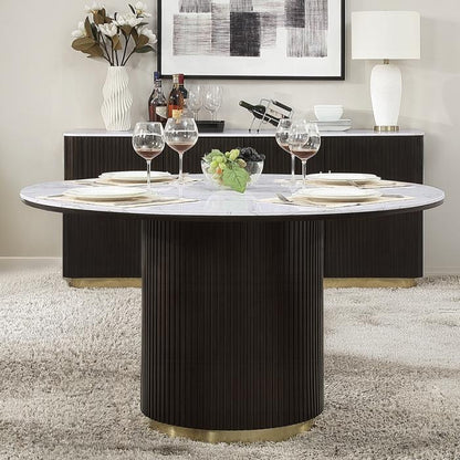 ACME Furniture - Clayten Round Dining Table w/Marble - White Natural Marble Top & Espreeso Finish - DN03950 view 3