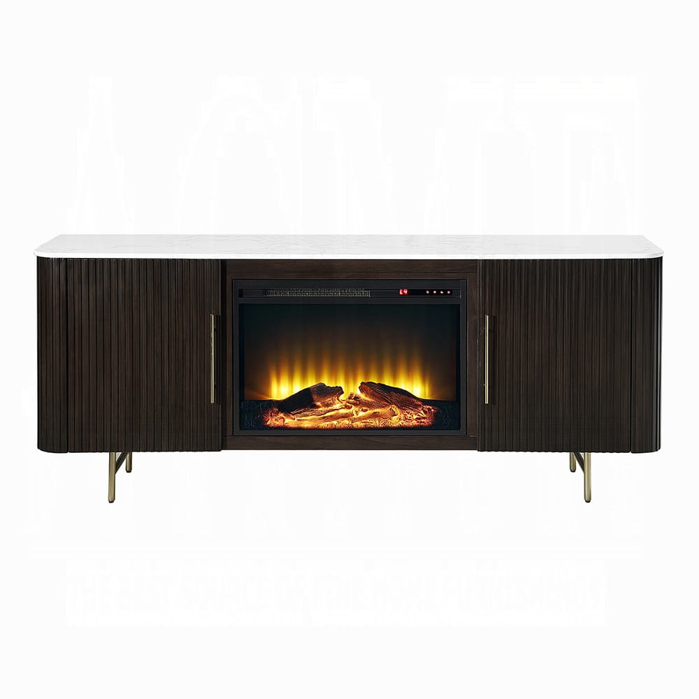 ACME Furniture - Clayten - Server w/Marble Top & Fireplace - White Engineering Marble Top & Espresso  - DN03944 view 2