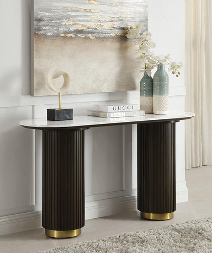 ACME Furniture - Clayten Sofa Table - White Natural Marble Top & Espreeso Finish - LV03947 veiw 1