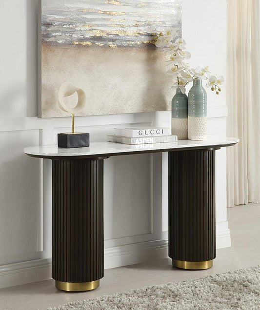 ACME Furniture - Clayten Sofa Table - White Natural Marble Top & Espreeso Finish - LV03947 veiw 1