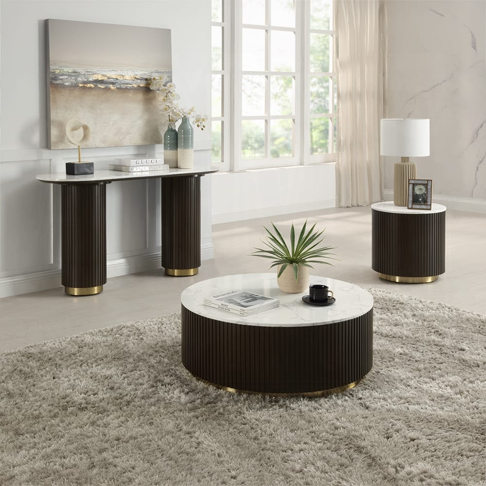 ACME Furniture - Clayten Sofa Table - White Natural Marble Top & Espreeso Finish - LV03947 veiw 4