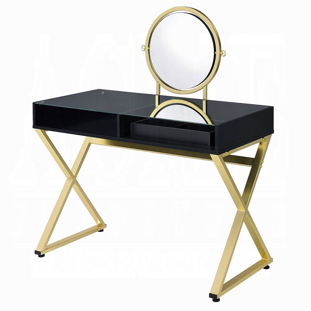 ACME Furniture - Coleen Vanity Desk w/Mirror & Jewelry Tray - Black & Gold - AC00669 view 1