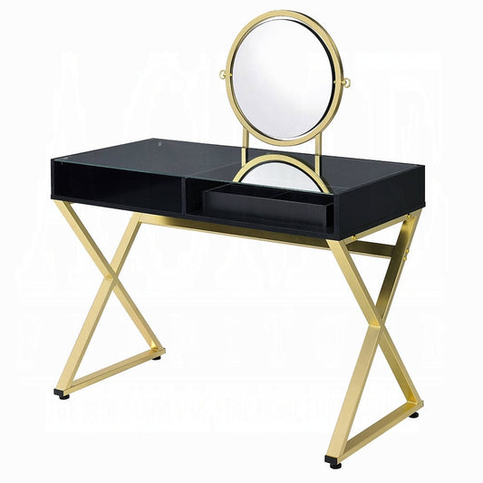 ACME Furniture - Coleen Vanity Desk w/Mirror & Jewelry Tray - Black & Gold - AC00669 view 1