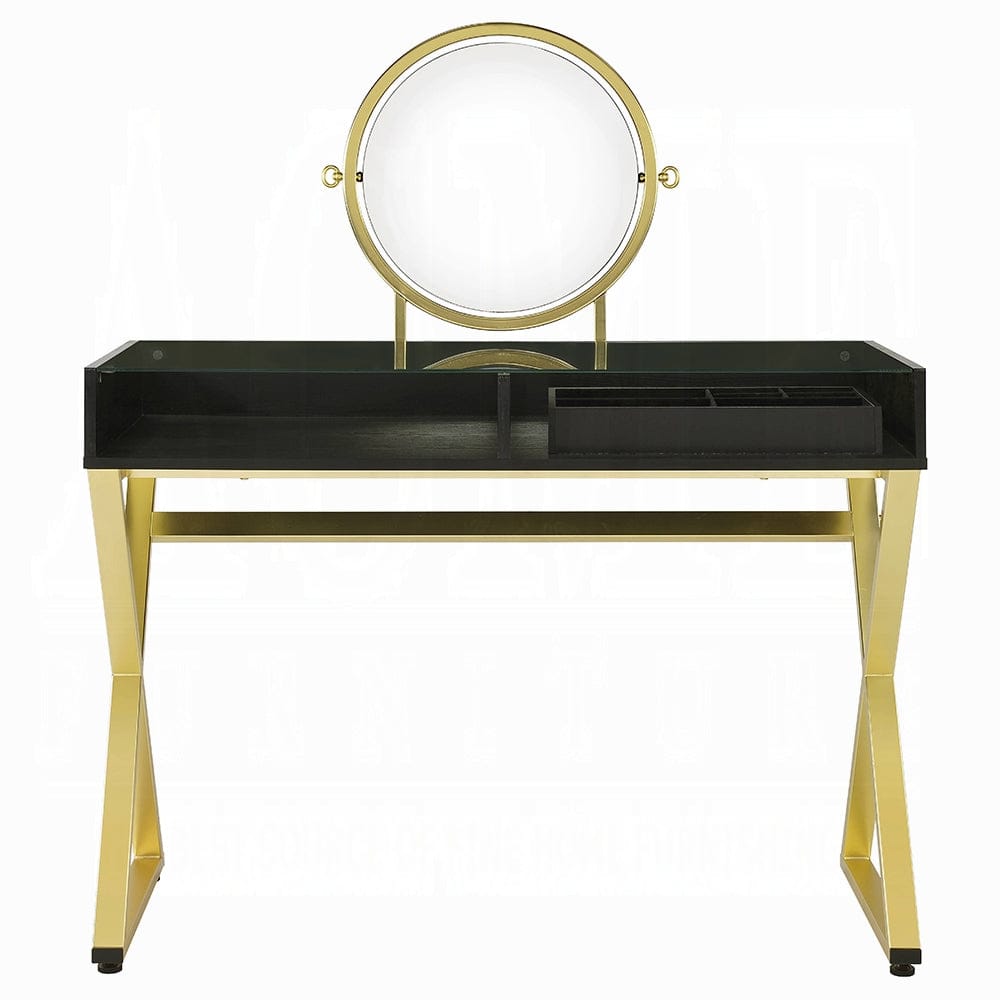 ACME Furniture - Coleen Vanity Desk w/Mirror & Jewelry Tray - Black & Gold - AC00669 view 2