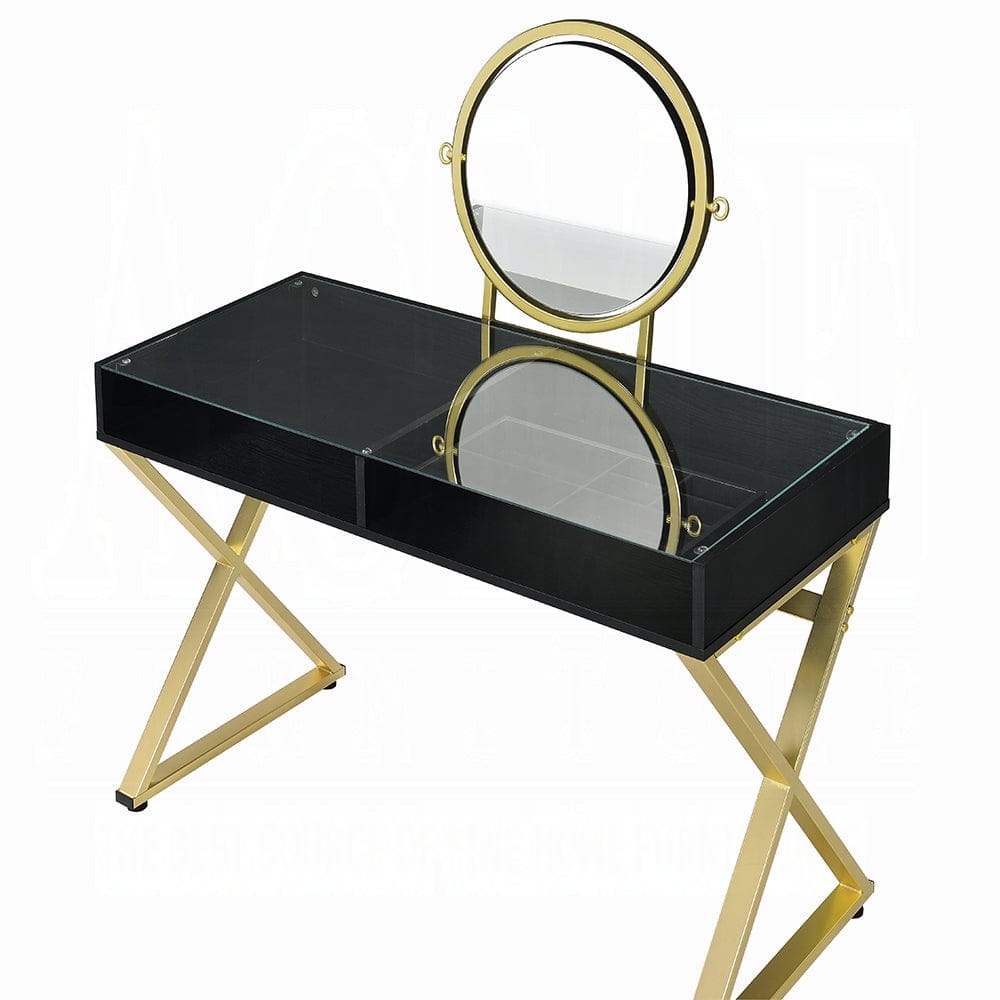ACME Furniture - Coleen Vanity Desk w/Mirror & Jewelry Tray - Black & Gold - AC00669 view 3