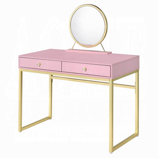 ACME Furniture - Coleen Vanity Desk w/Mirror & Jewelry Tray - Pink & Gold - AC00668 view 1
