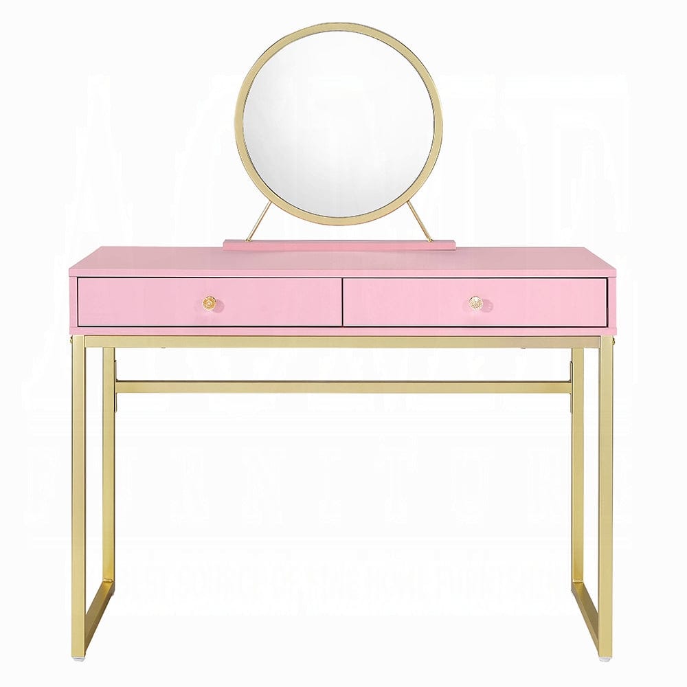 ACME Furniture - Coleen Vanity Desk w/Mirror & Jewelry Tray - Pink & Gold - AC00668 view 2