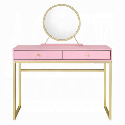 ACME Furniture - Coleen Vanity Desk w/Mirror & Jewelry Tray - Pink & Gold - AC00668 view 2