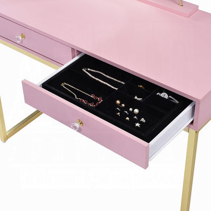ACME Furniture - Coleen Vanity Desk w/Mirror & Jewelry Tray - Pink & Gold - AC00668 view 4