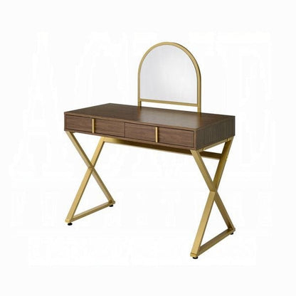 ACME Furniture - Coleen Vanity Desk w/Mirror & Jewelry Tray - Walnut & Gold - AC00665 view 1