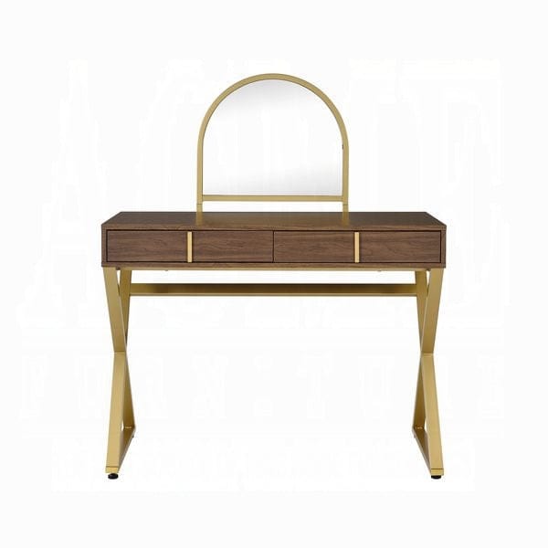 ACME Furniture - Coleen Vanity Desk w/Mirror & Jewelry Tray - Walnut & Gold - AC00665 view 2