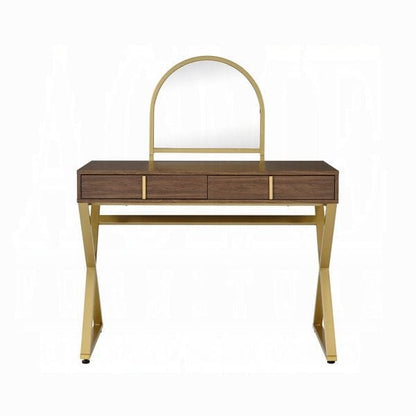 ACME Furniture - Coleen Vanity Desk w/Mirror & Jewelry Tray - Walnut & Gold - AC00665 view 2