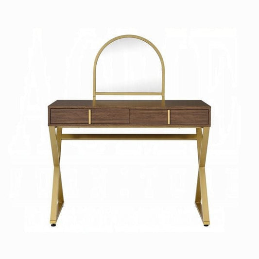 ACME Furniture - Coleen Vanity Desk w/Mirror & Jewelry Tray - Walnut & Gold - AC00665 view 2