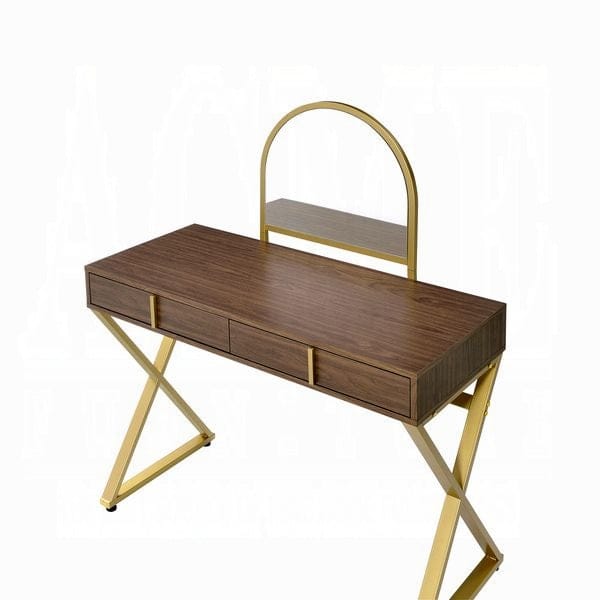 ACME Furniture - Coleen Vanity Desk w/Mirror & Jewelry Tray - Walnut & Gold - AC00665 view 3