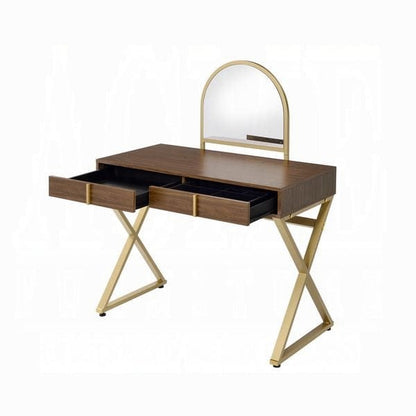 ACME Furniture - Coleen Vanity Desk w/Mirror & Jewelry Tray - Walnut & Gold - AC00665 view 4