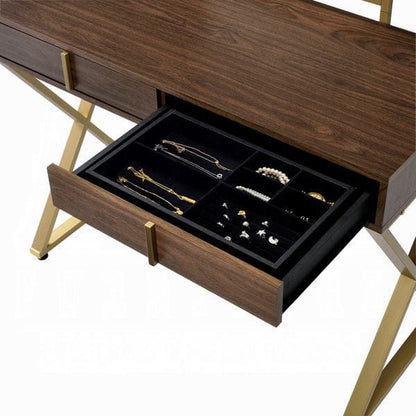 ACME Furniture - Coleen Vanity Desk w/Mirror & Jewelry Tray - Walnut & Gold - AC00665 view 5
